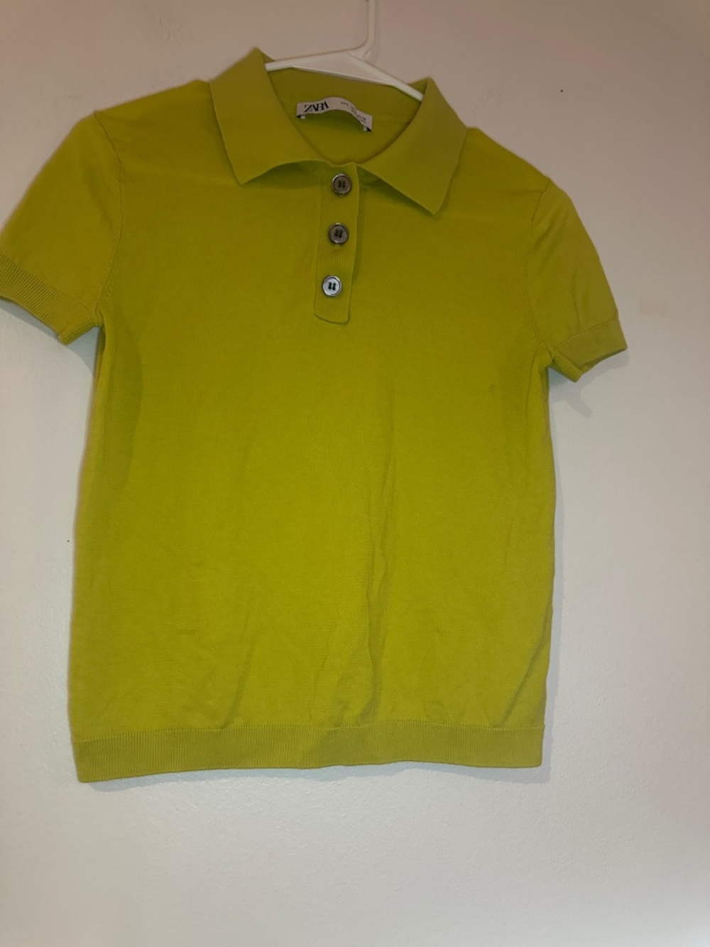Zara Lime Green Short Sleeve Polo - Preloved